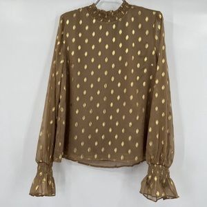 Pomander Place by Tuckernuck Women's Tan Celeste Long Sleeve Blouse sz M NWOT